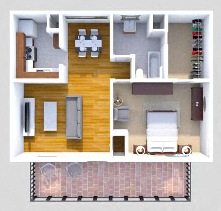 A1 1 Bedroom 1 Bath Garden floor plan